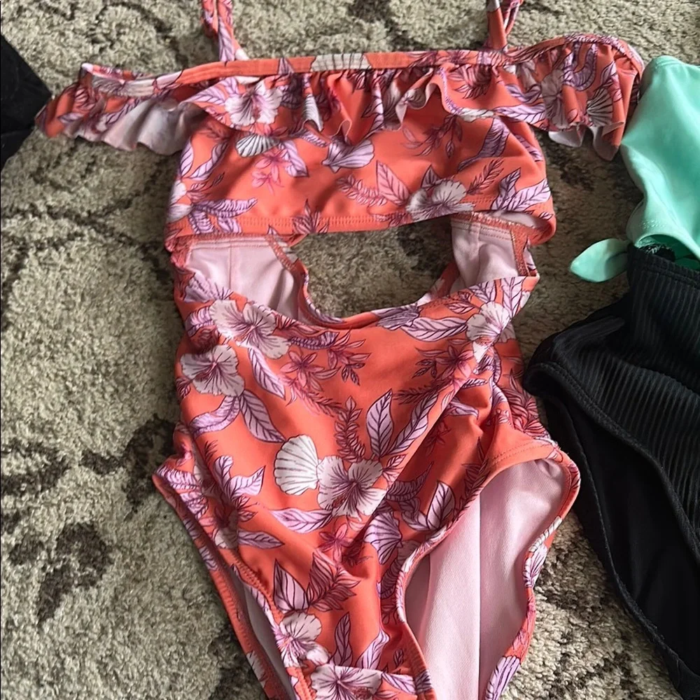 Bundle/Art class Kids One Piece Swimsuit Set - Mint, Coral, and Blue